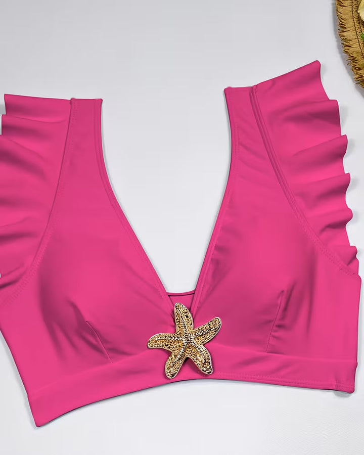 Two-Piece Ruffled Swimsuit with Five-Pointed Star