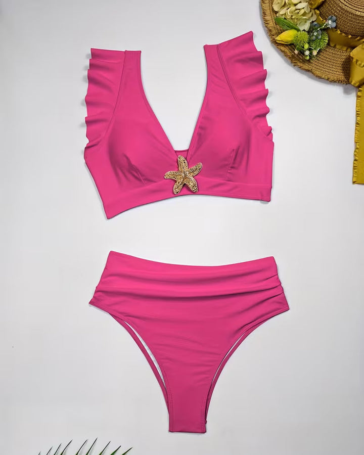 Two-Piece Ruffled Swimsuit with Five-Pointed Star