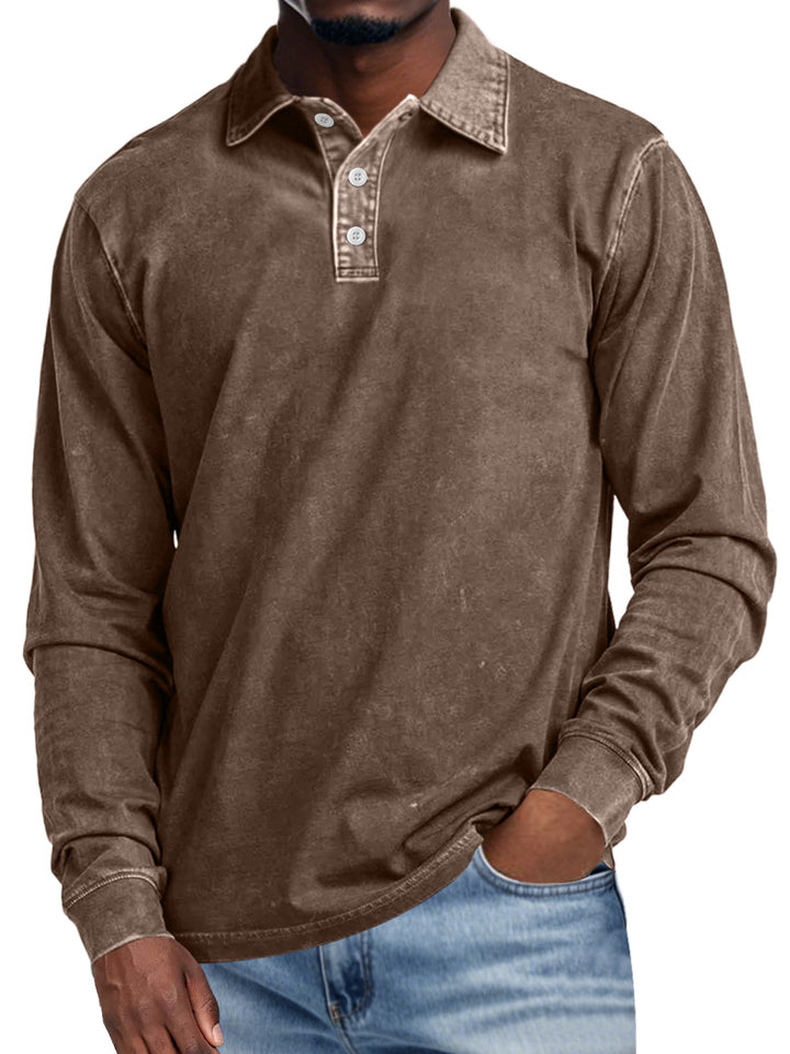 Allan | Retro Lapel Long Sleeve Polo Shirt
