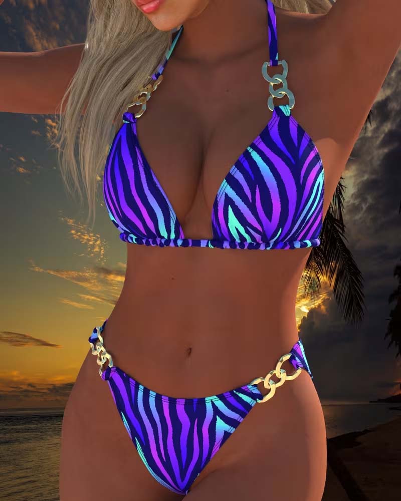 Trendy Gradient Printed Bikini Swimsuit