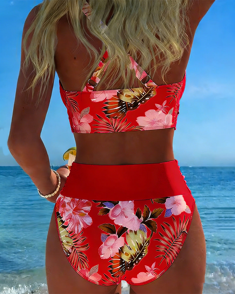 Floral Contrast Split Bikini