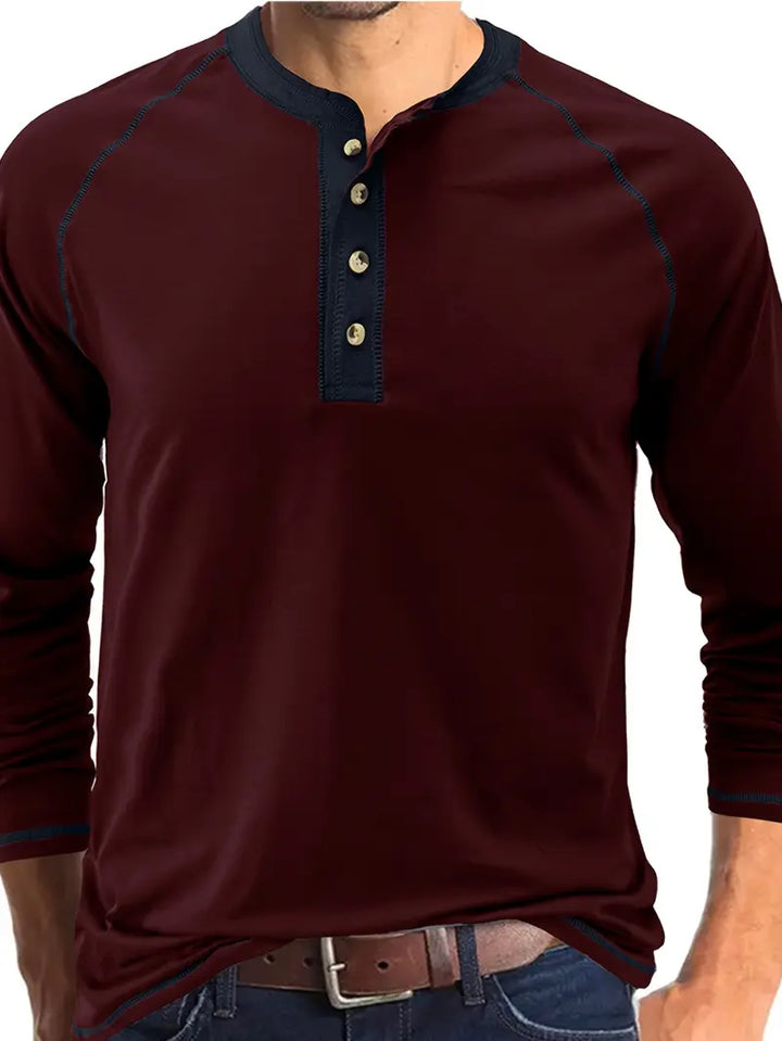 Sharma | Long Sleeve Crew Neck Henley Shirt