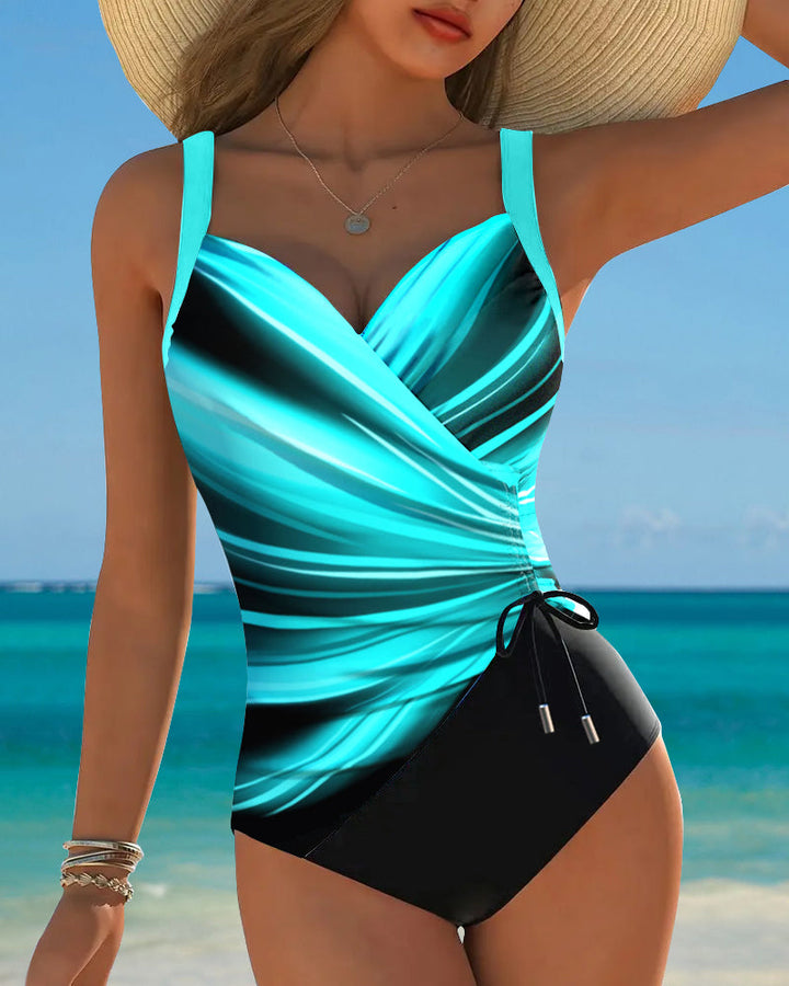 One-Piece Swimsuit with Contrasting Cord