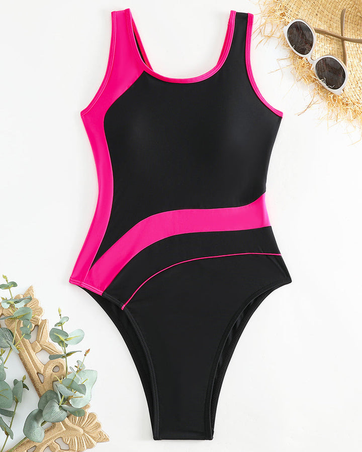 Trendy one-piece swimsuit in contrasting colors
