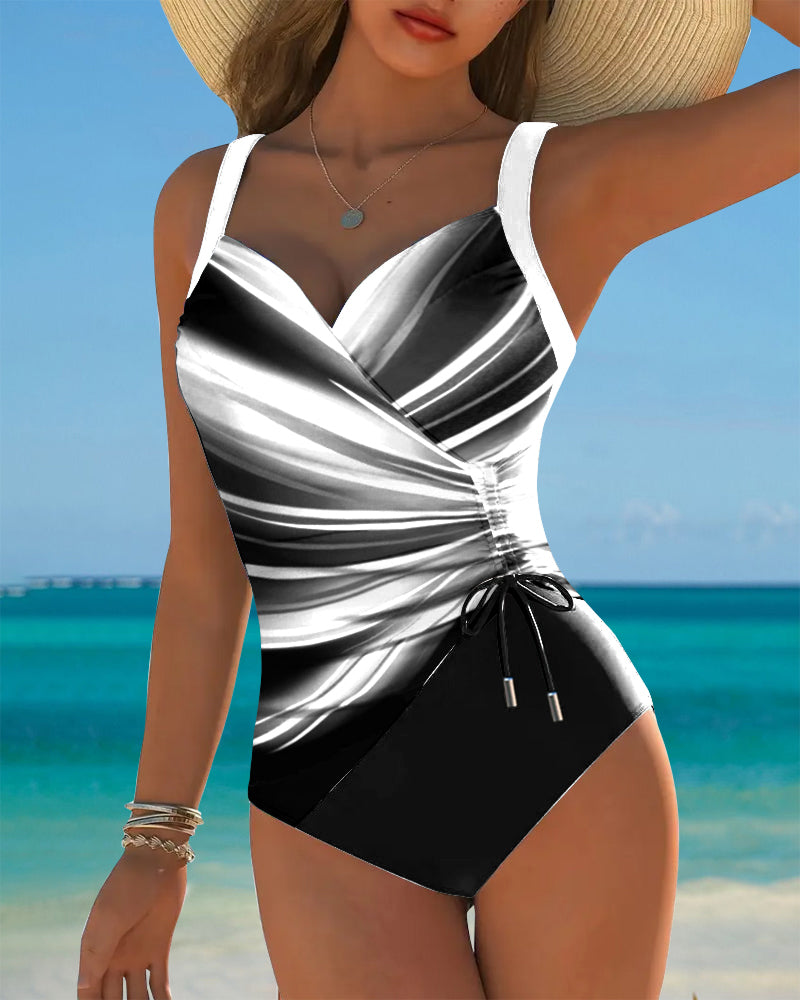One-Piece Swimsuit with Contrasting Cord