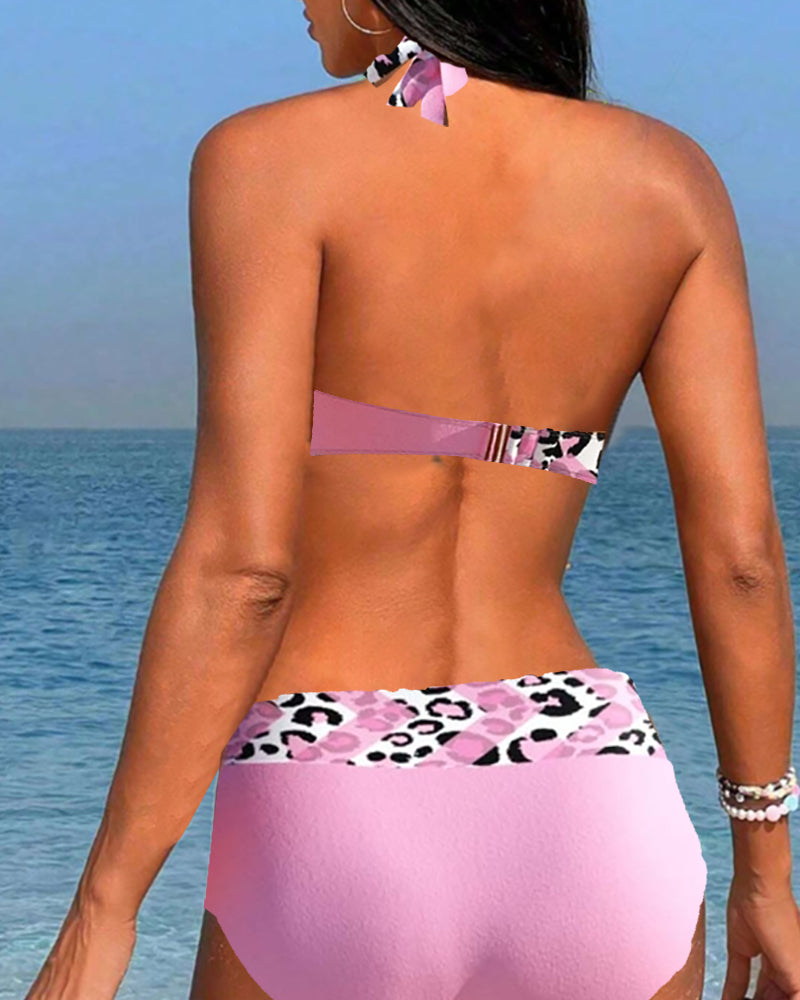 Leopard Print Patchwork Bikini