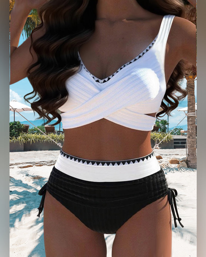 Bikini Casual Contrast Color Two-Piece