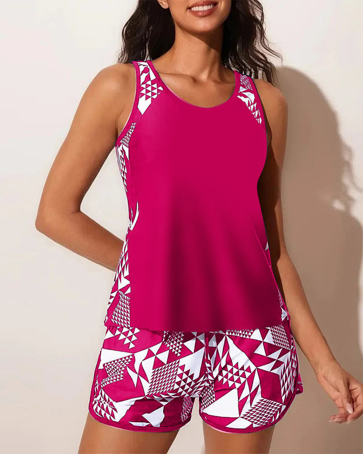 Geometric Print Tankini Swimsuit