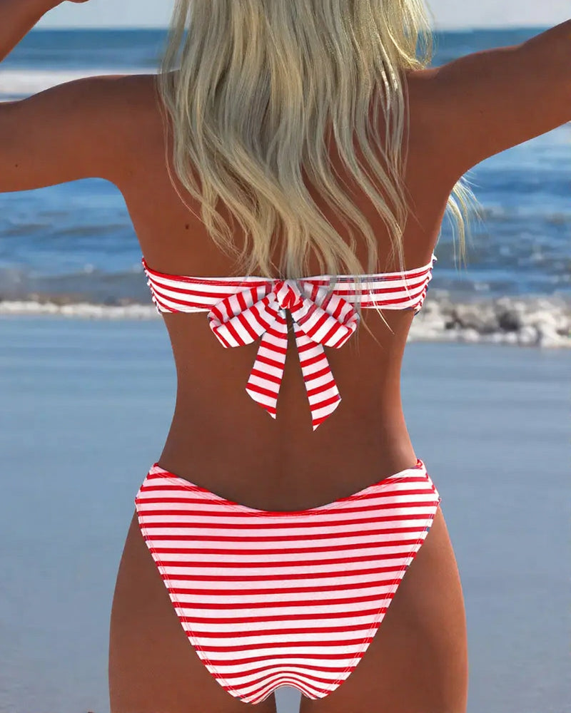 High-Waisted Striped Triangle Two-Piece Swimsuit