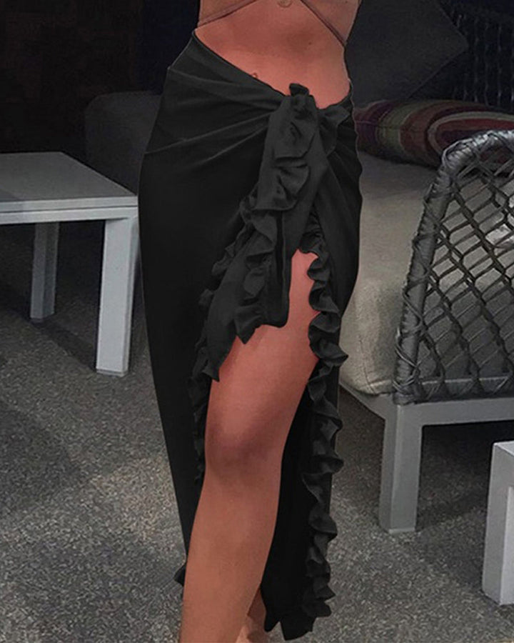 Solid Color Ruffled Cover-Up