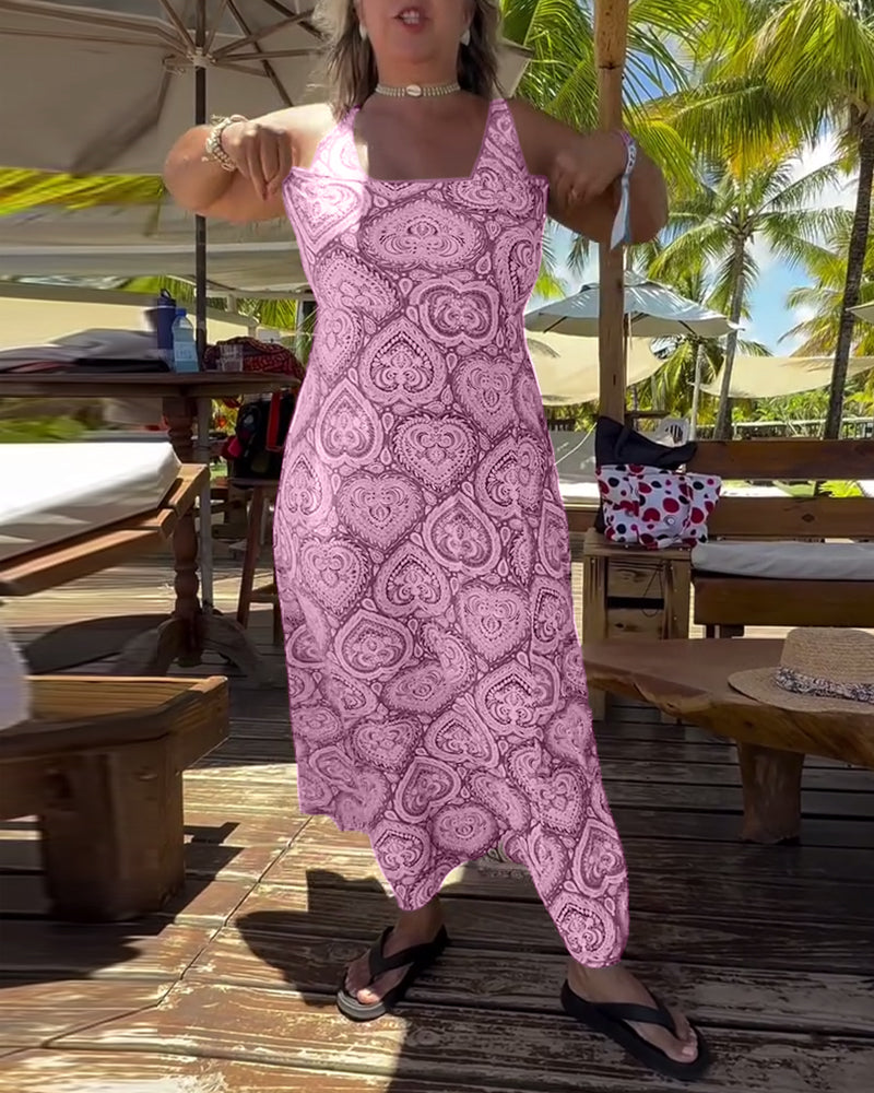 Strapless Heart Print Swimsuit Vacation