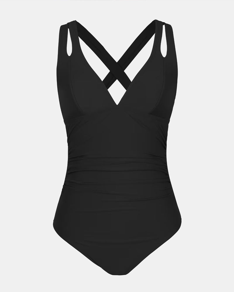 Solid Color One-Piece Swimsuit with Straps