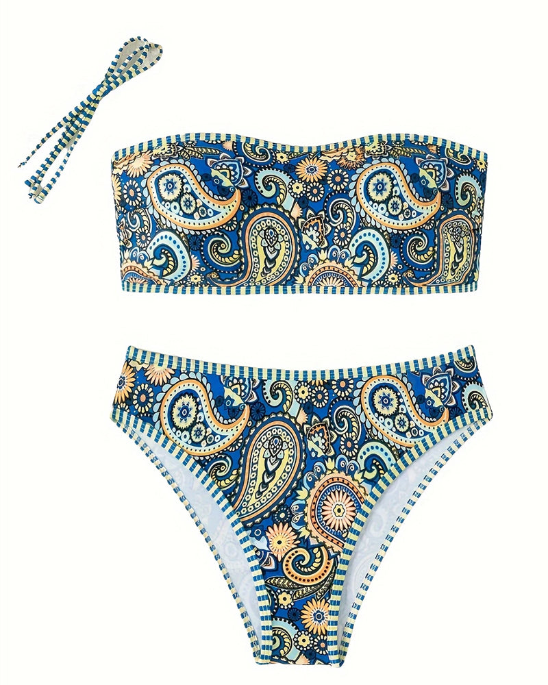 Two-Piece Printed Ethnic Style Swimsuit