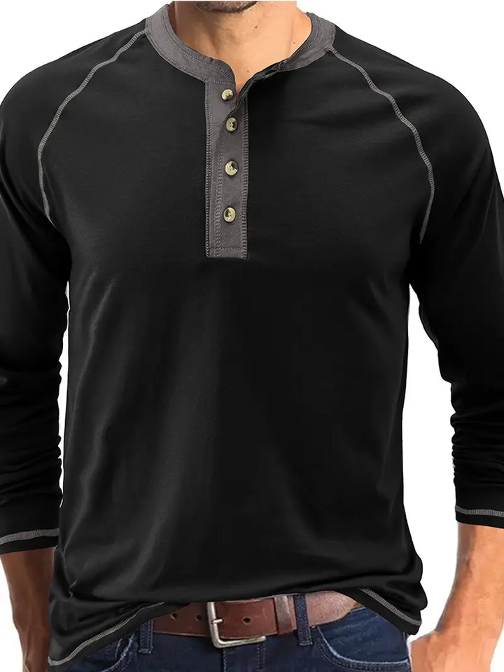 Sharma | Long Sleeve Crew Neck Henley Shirt