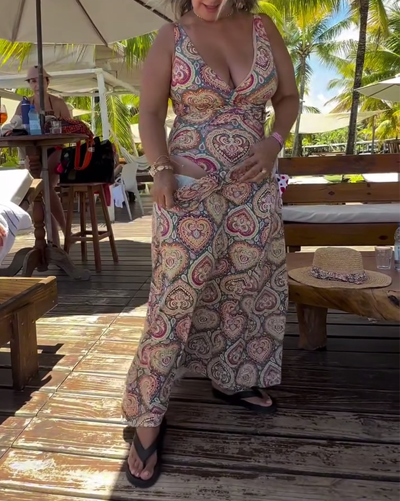 Strapless Heart Print Swimsuit Vacation