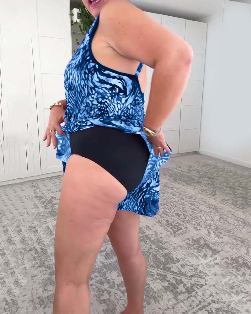 Colorful Printed V-Neck One-Piece Swimsuit