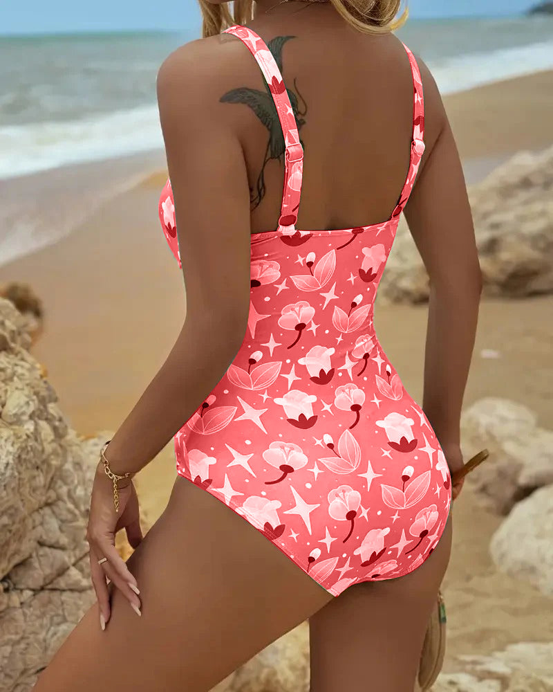 One Piece Printed Tankini Swimsuit