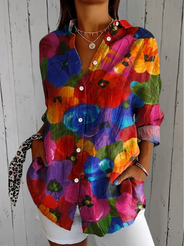 Anita - Vibrant Artistic Button-Up Blouse