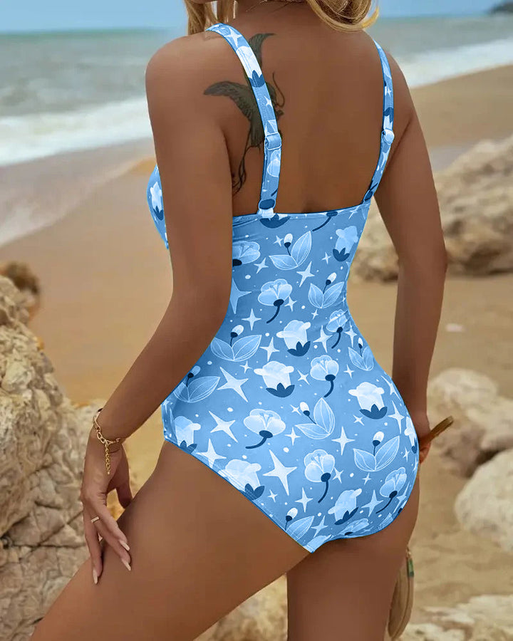 One Piece Printed Tankini Swimsuit