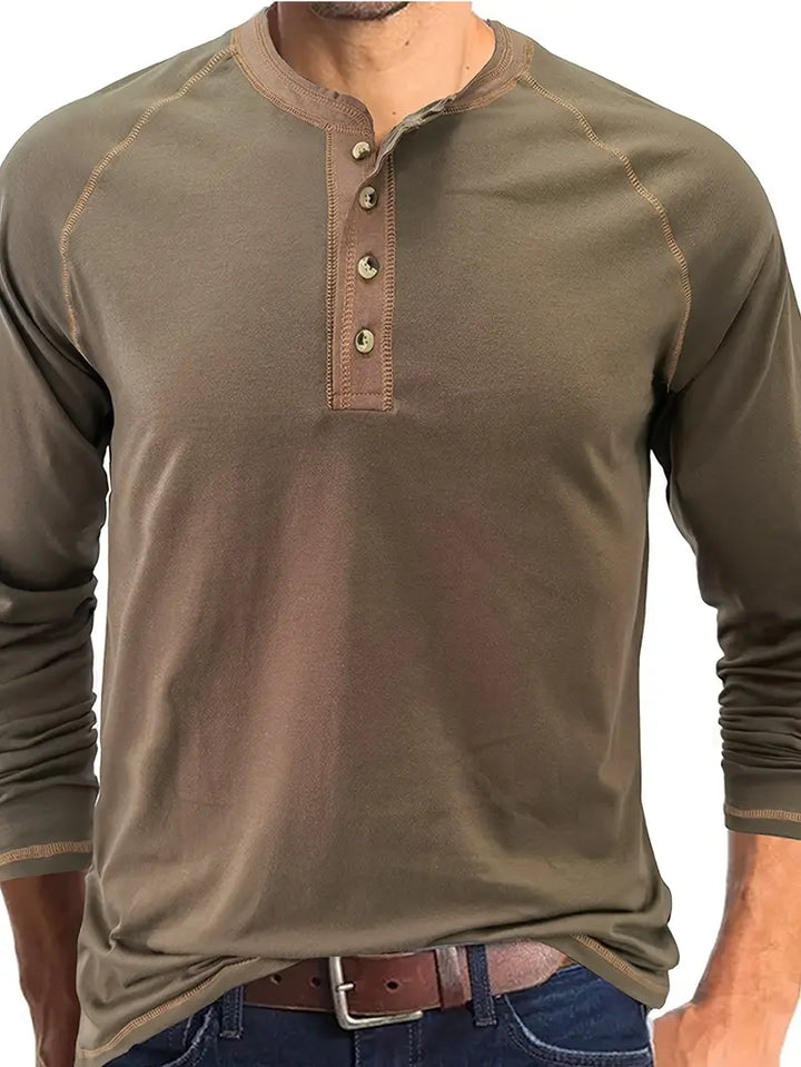 Sharma | Long Sleeve Crew Neck Henley Shirt