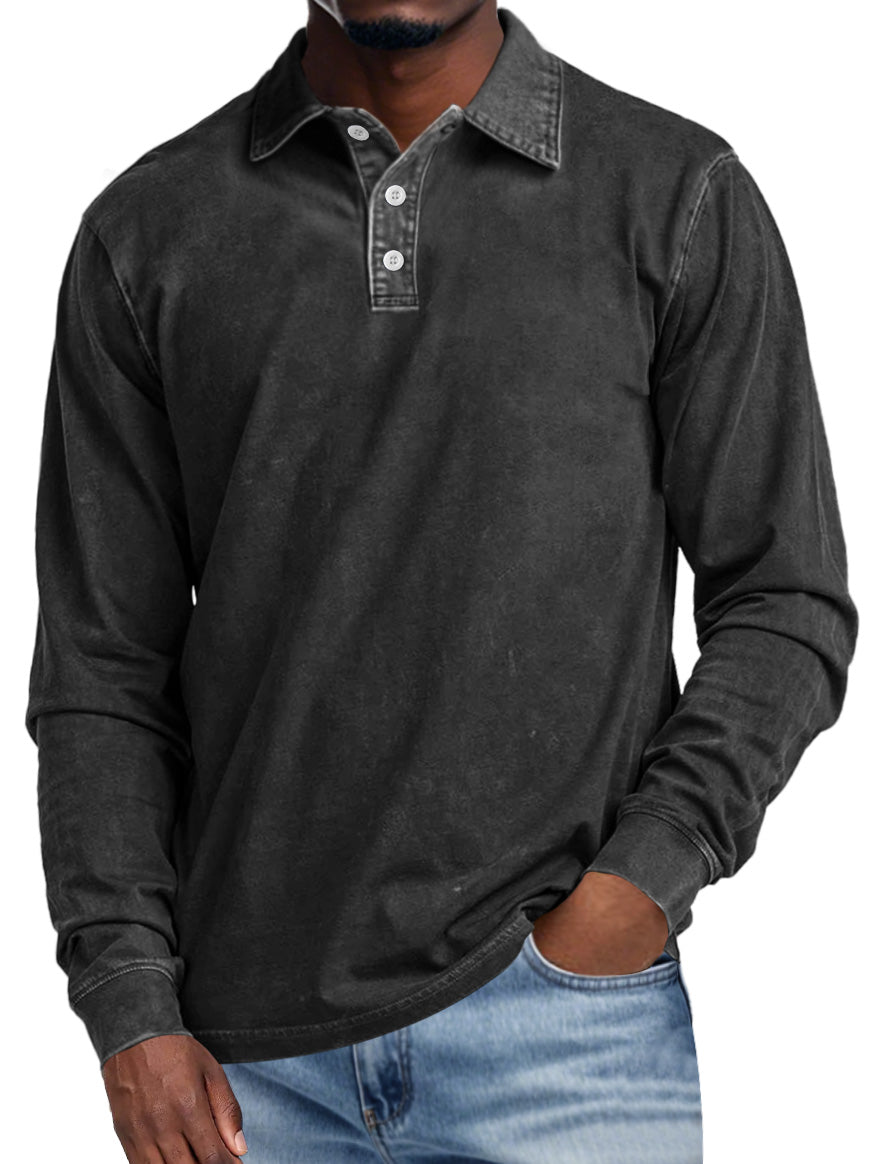 Allan | Retro Lapel Long Sleeve Polo Shirt