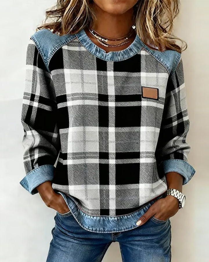 Nina | Fashionable Sweatshirt with Checkered Patchwork