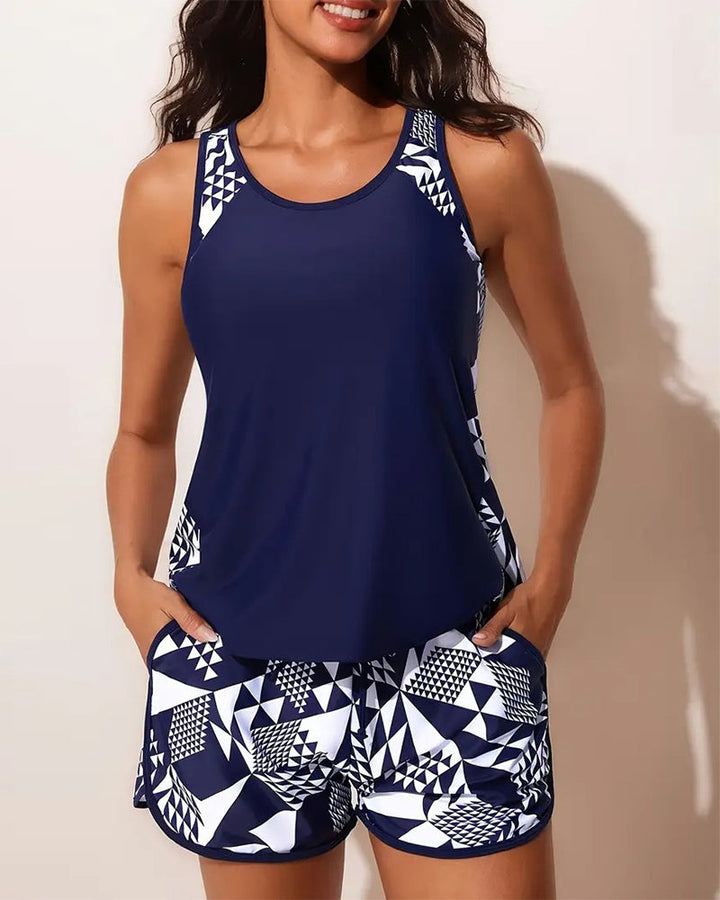Geometric Print Tankini Swimsuit