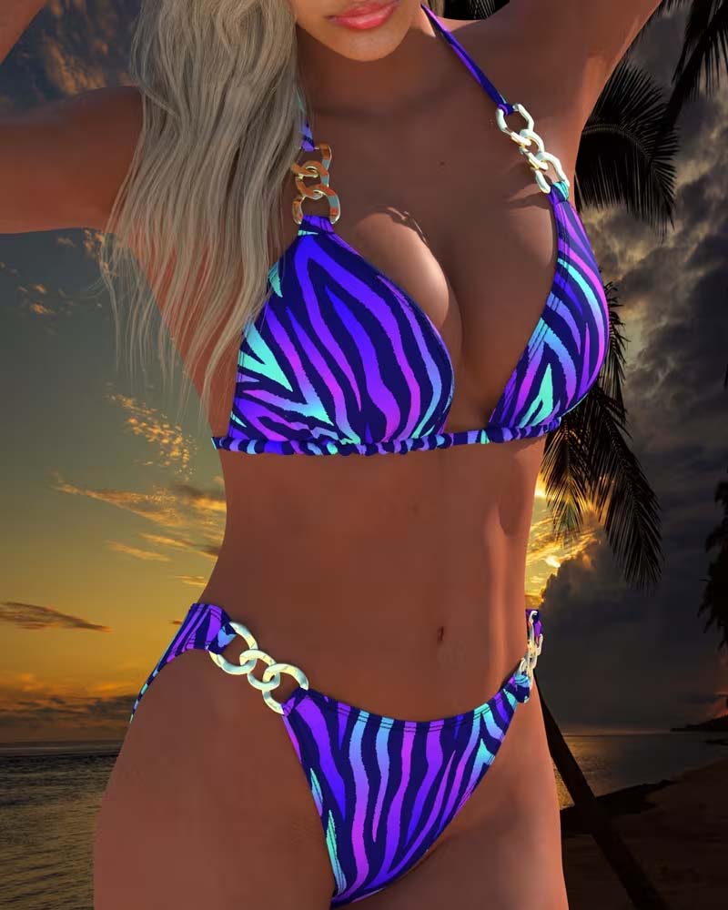 Trendy Gradient Printed Bikini Swimsuit