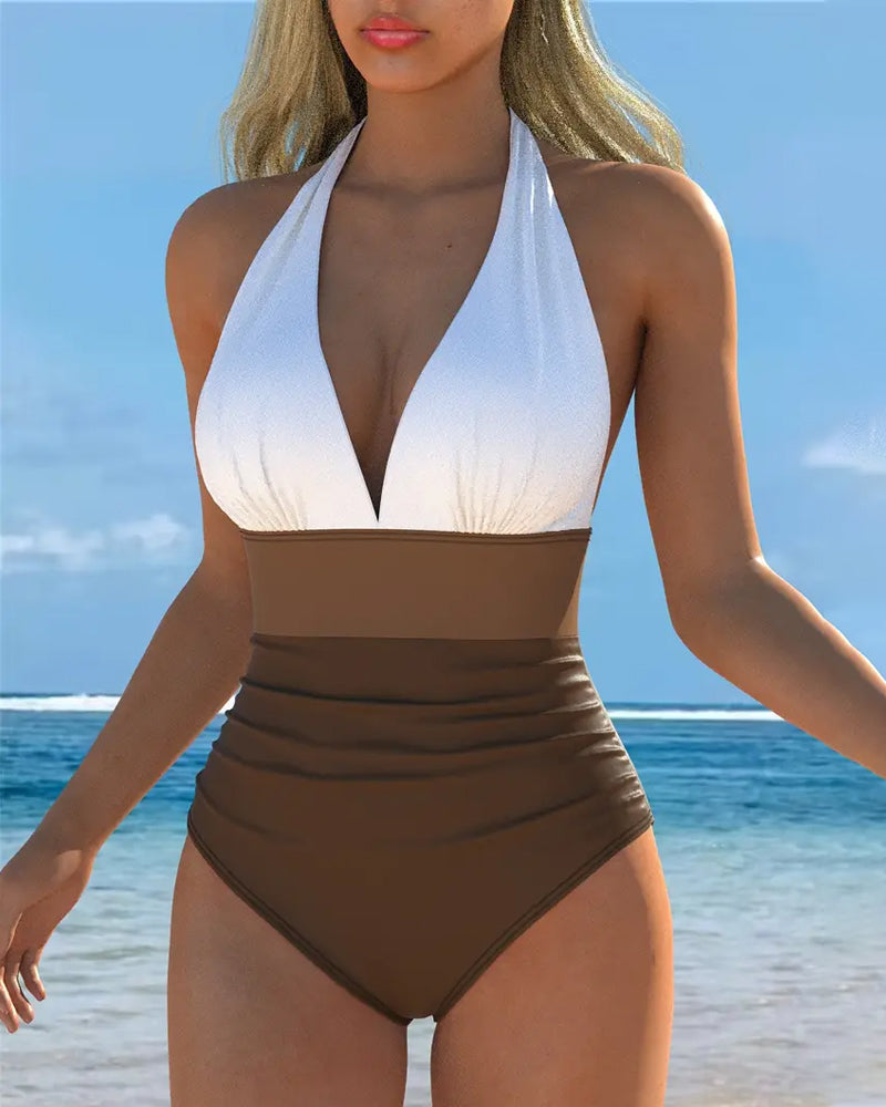 Contrasting Color One-Piece Swimsuit