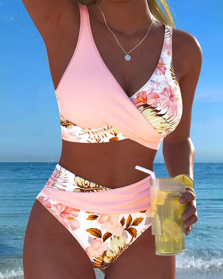 Floral Contrast Split Bikini