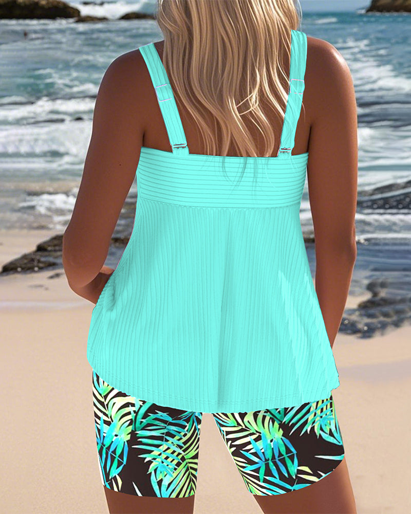 Striped Tankini Top with Printed Beach Pants