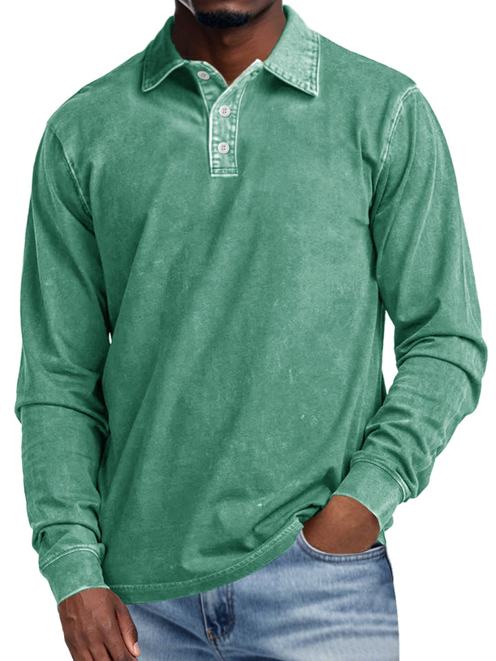 Allan | Retro Lapel Long Sleeve Polo Shirt