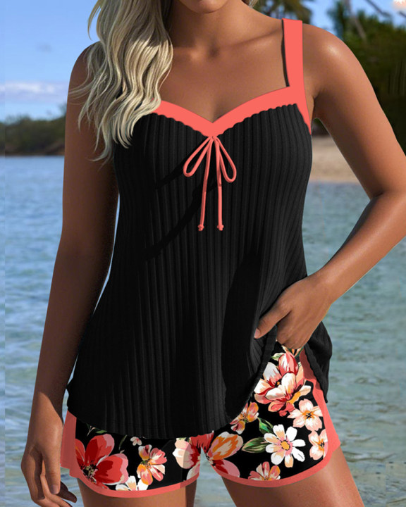 V-Neck Printed Tankini Sport Boxer