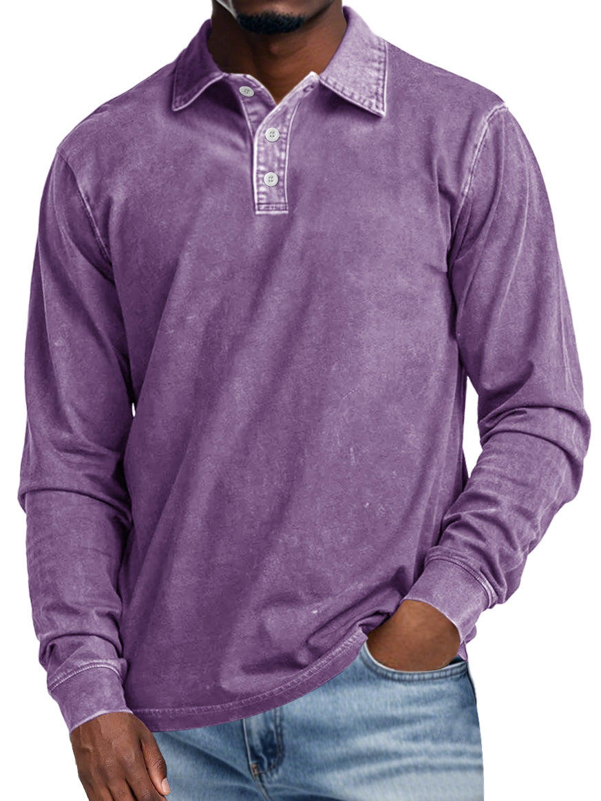 Allan | Retro Lapel Long Sleeve Polo Shirt