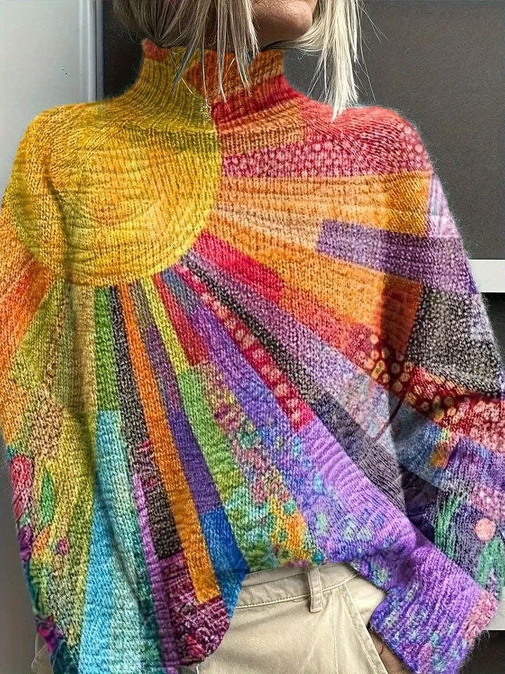 Adele | Bohemian Sun & Rainbow Knit Sweater