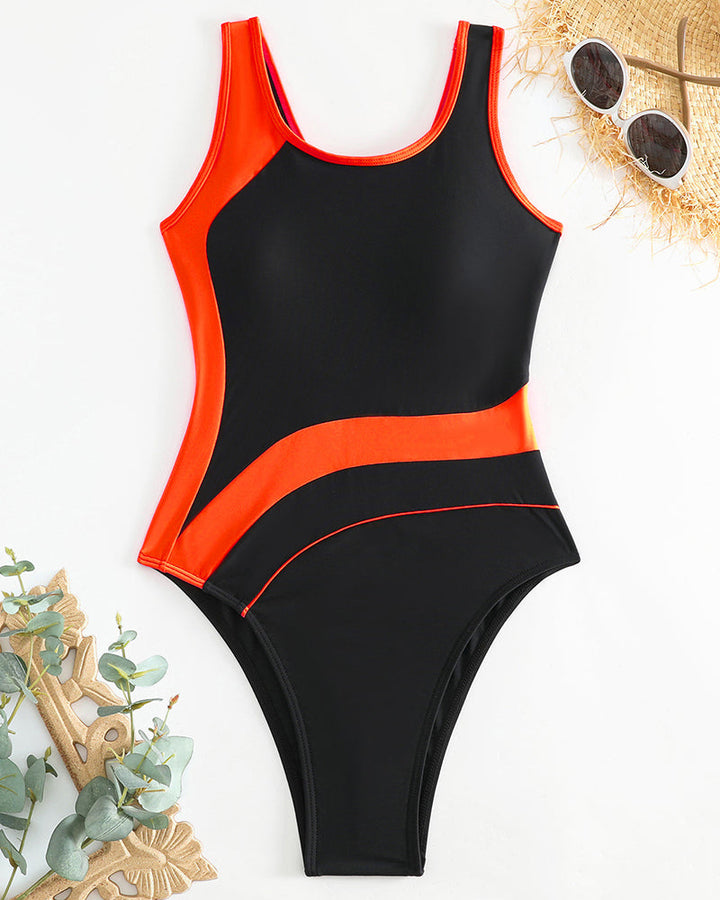 Trendy one-piece swimsuit in contrasting colors