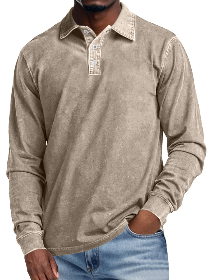 Allan | Retro Lapel Long Sleeve Polo Shirt