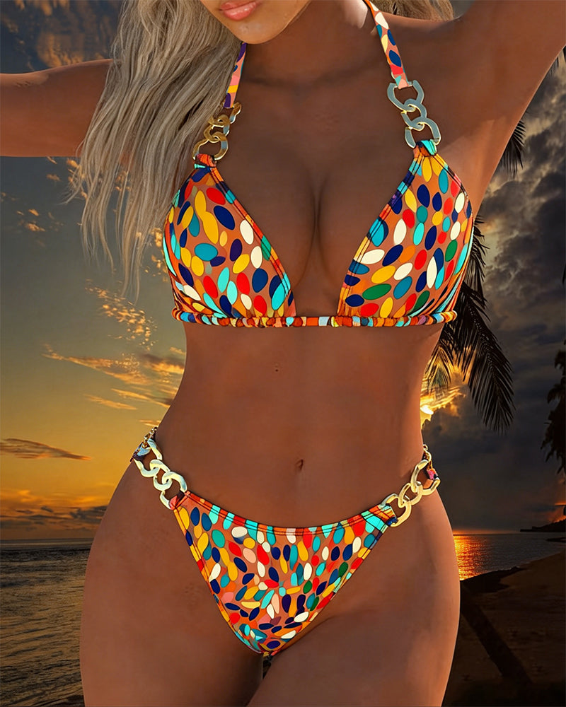 Polka Dot Metal Buckle Bikini Design