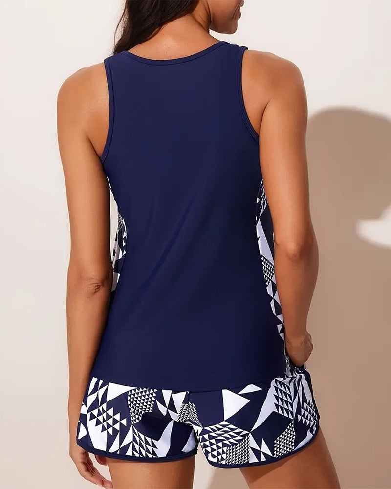 Geometric Print Tankini Swimsuit