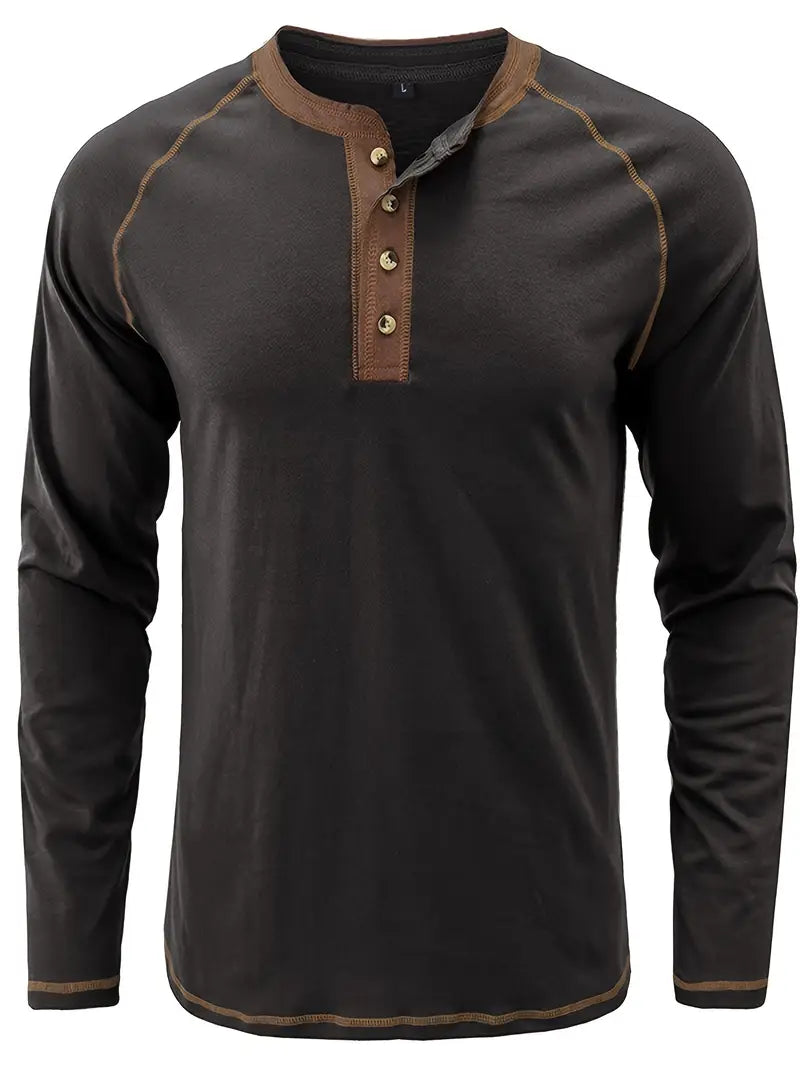 Sharma | Long Sleeve Crew Neck Henley Shirt