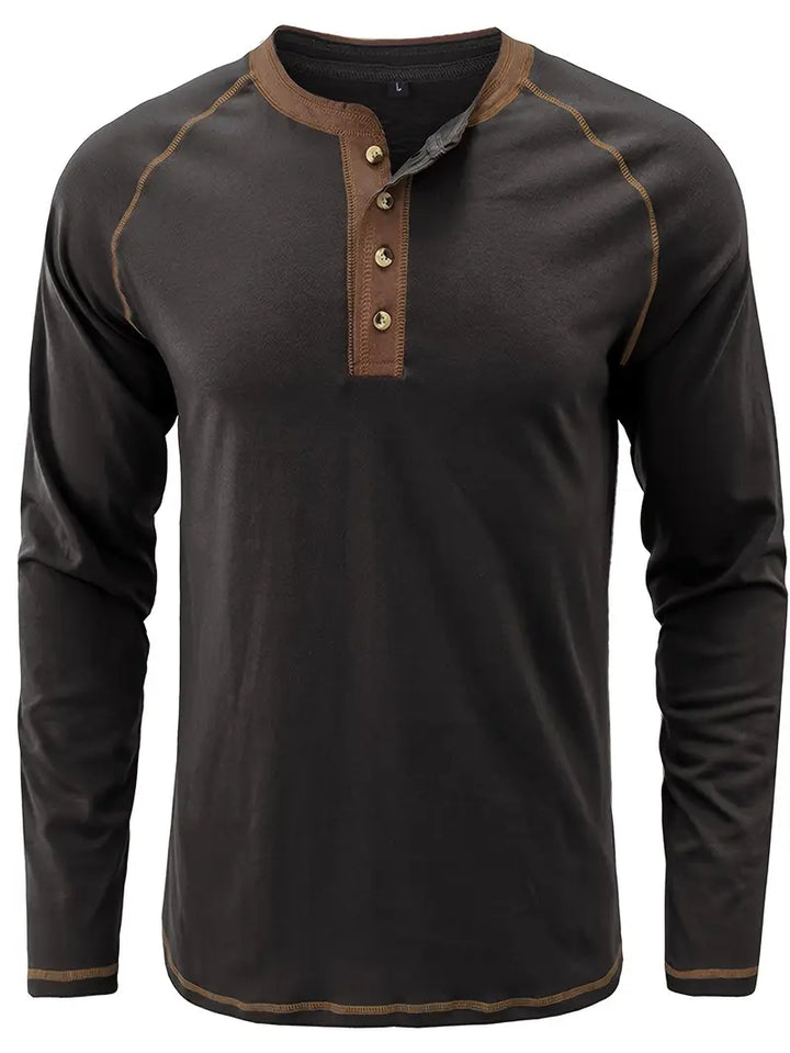 Sharma | Long Sleeve Crew Neck Henley Shirt