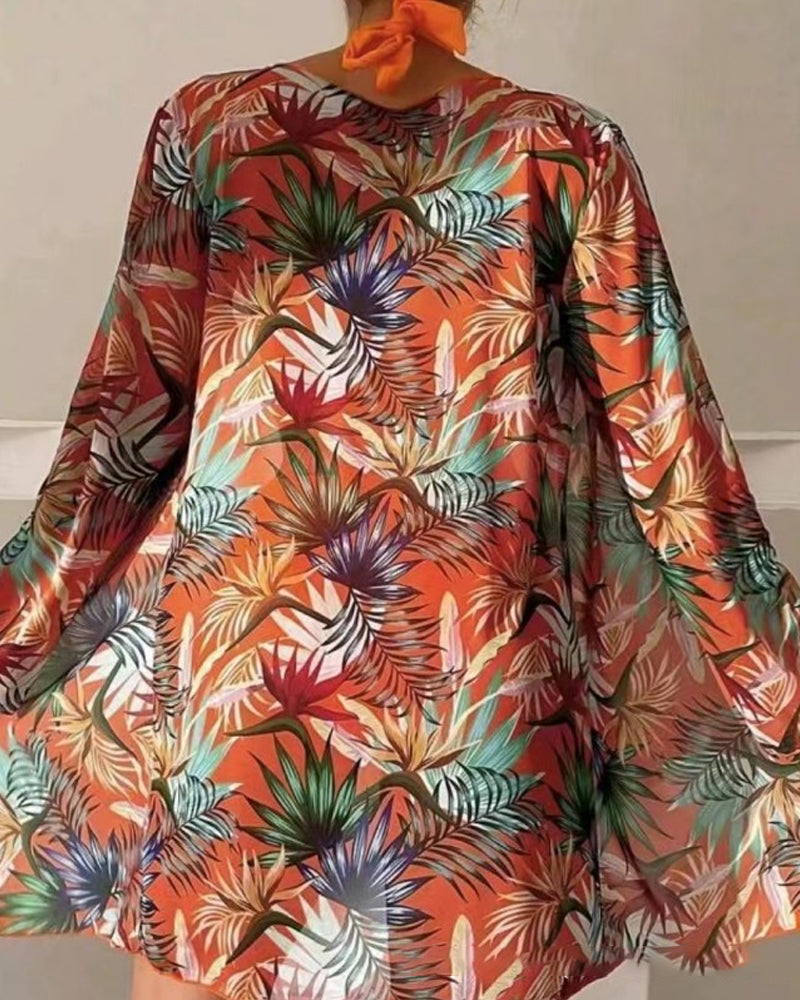 Sexy printed bikini set with cover-up