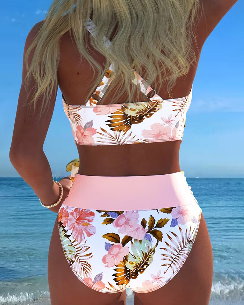 Floral Contrast Split Bikini