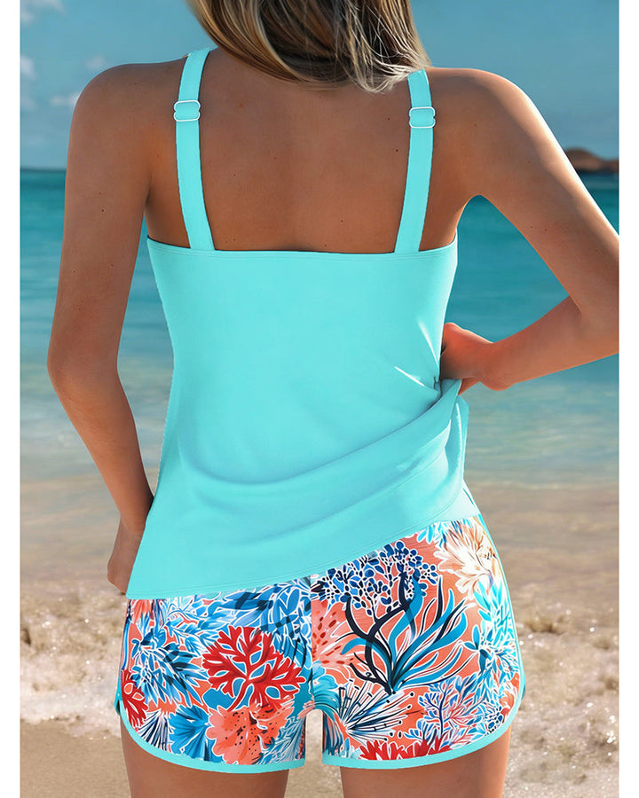 Sleeveless Printed Tankini Top Shorts