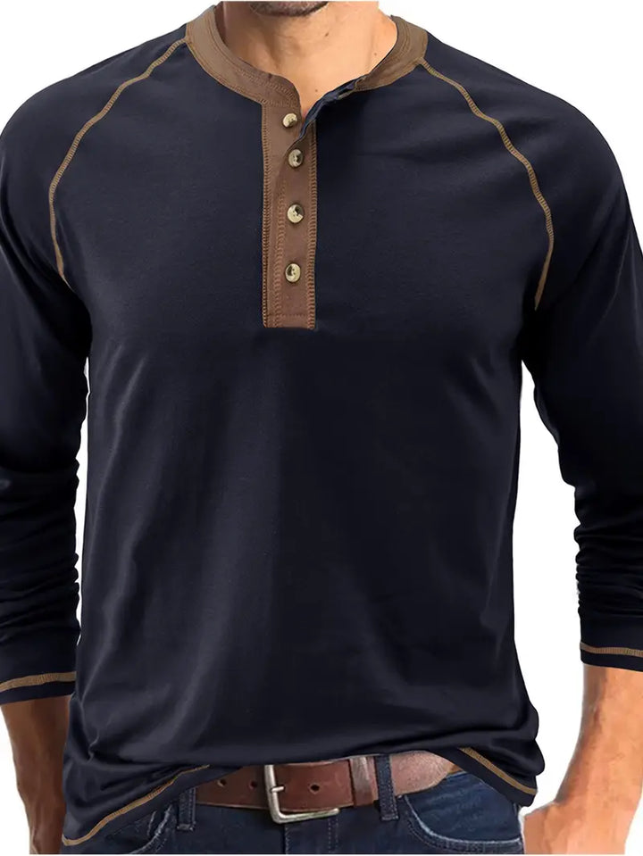 Sharma | Long Sleeve Crew Neck Henley Shirt