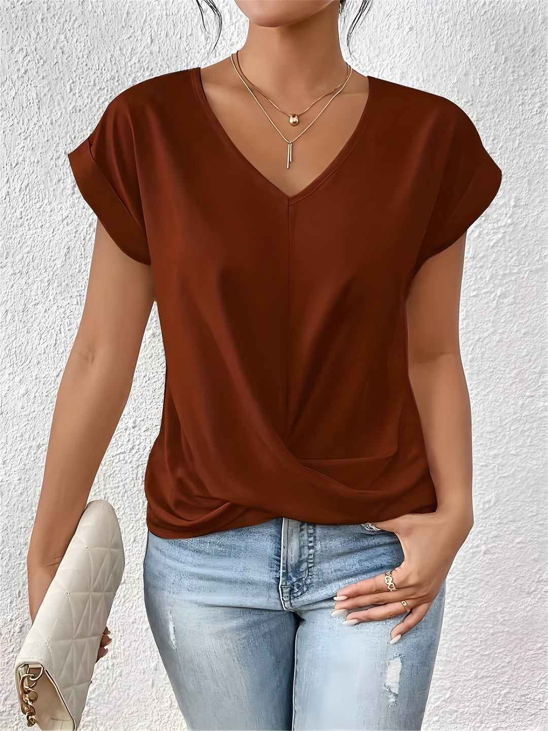 Kathrina | Elegant Twist-Front V-Neck Top