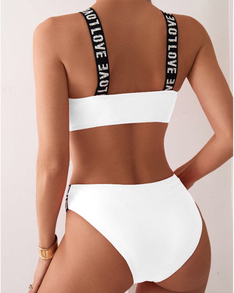 Bikini Letter Strap Two-Piece Bra