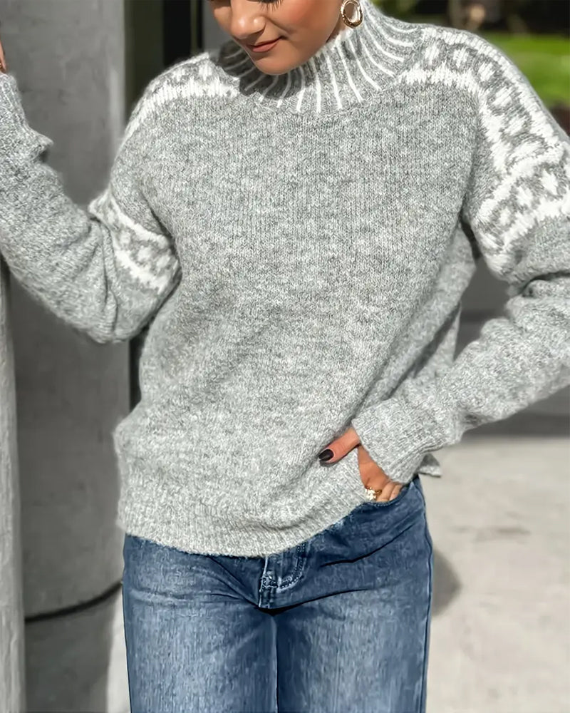 Lima | High Neck Contrast Patterned Sweater