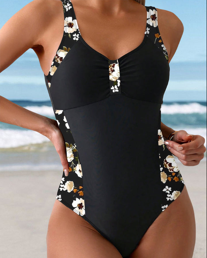Sleeveless Contrast Printed One-Piece Swimsuit