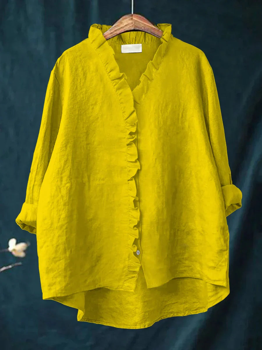 Sanela | Cotton & Linen Ruffle Shirt